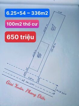 650tr - Nền Đẹp 336m2 Có 100 Thổ Cư, Cách Chợ Phong Điền 2,5km ~ 1,9tr/m2