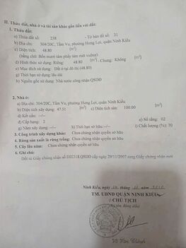 Bán nhà 1T1L đúc, Hẻm 304 đường Tầm Vu(Nằm gần - ST Vincom Xuân Khánh)