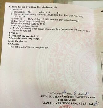 Bán đất nền hẻm 77 Phạm Ngũ Lão, Phường Thới Bình, Quận Ninh Kiều, Cần Thơ – DT 4,08 x 11,3 (45,9m²)