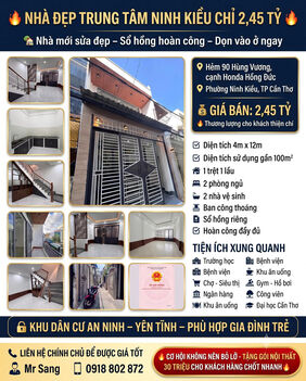 Nhà đẹp trung tâm Ninh Kiều chỉ 2,45 tỷ